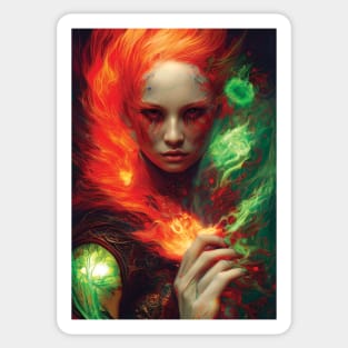 Beautiful Fire Mage | Fantasy Artwork | Pyromancer | Fire Sorceress | Abstract Painting Sticker